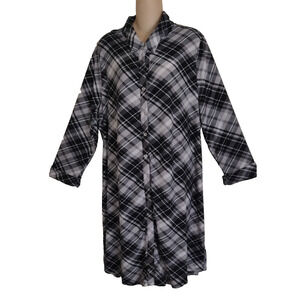 Plaid Flannel Shirt Dress BLACK & WHITE Plus Size 3X ALLISON BRITNEY Very Soft